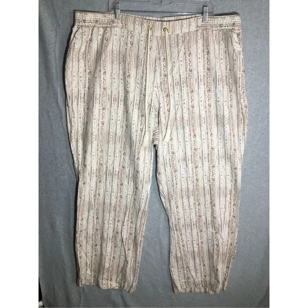 Womens Cato Trousers Wide Leg Brown Lagenlook Linen Blend Brown Elastic Waist